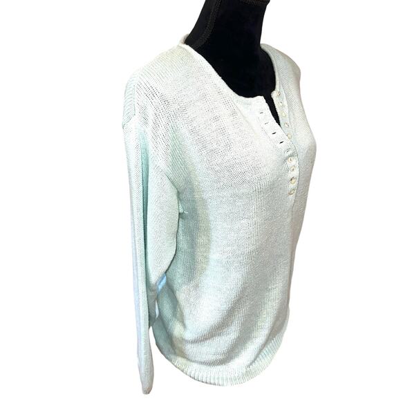 Vtg Club Sportif De Paris Pullover Sweater Size M Baby Blue V Neck Button Detail - Picture 2 of 11